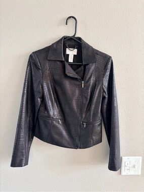 Cache Black Croc-Embossed Faux Leather Jacket Size 4